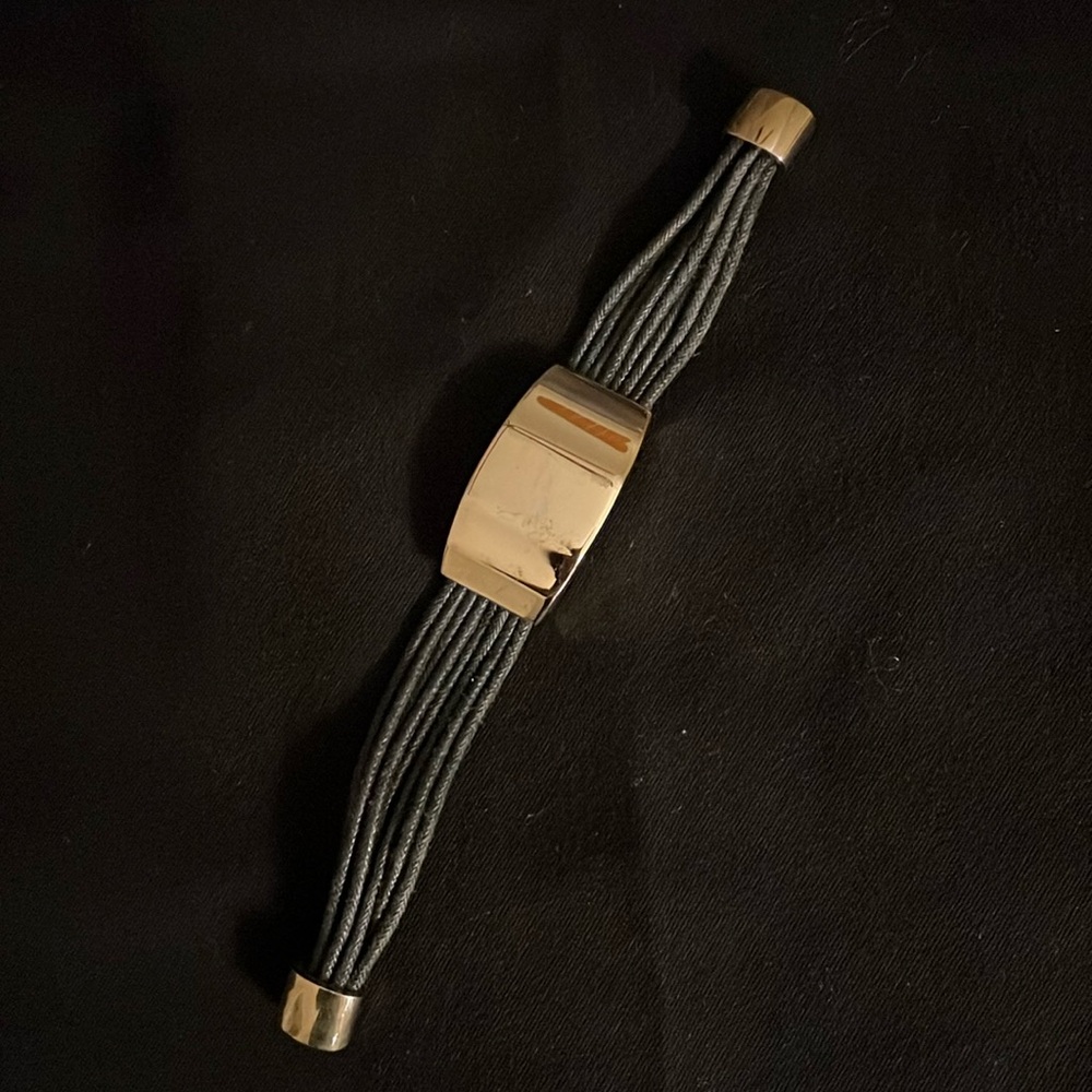 Bracelet with Black Rope Strands and Goldtone Bar